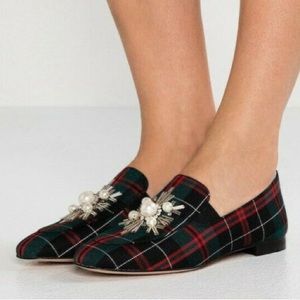 J. Crew Janie Loafer in Plaid with Embellishment Green Red White NWT
